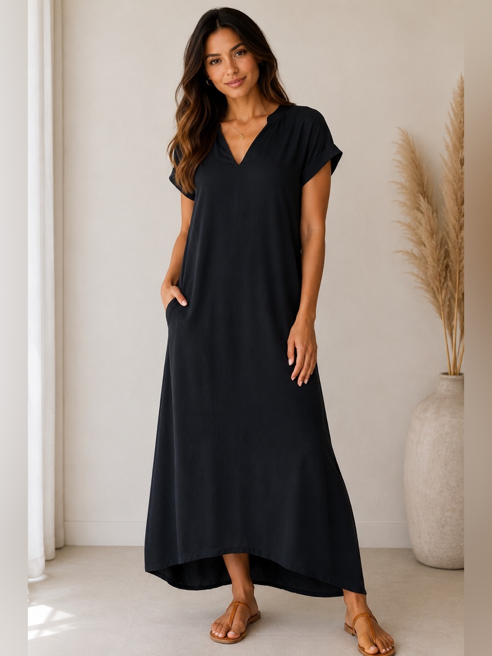 Bishop + Young Navy Blue‎ Maxi Dress Size Medium Side Slit Minimalist